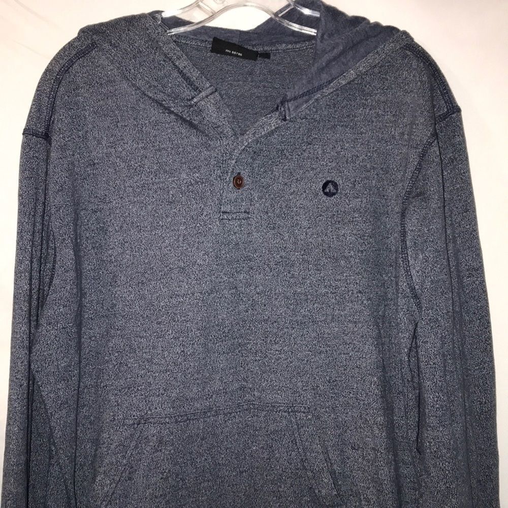 Airwalk Mens Blue Grey Marled Henley Hoodie Long Sleeve Kangaroo Pocket Size M